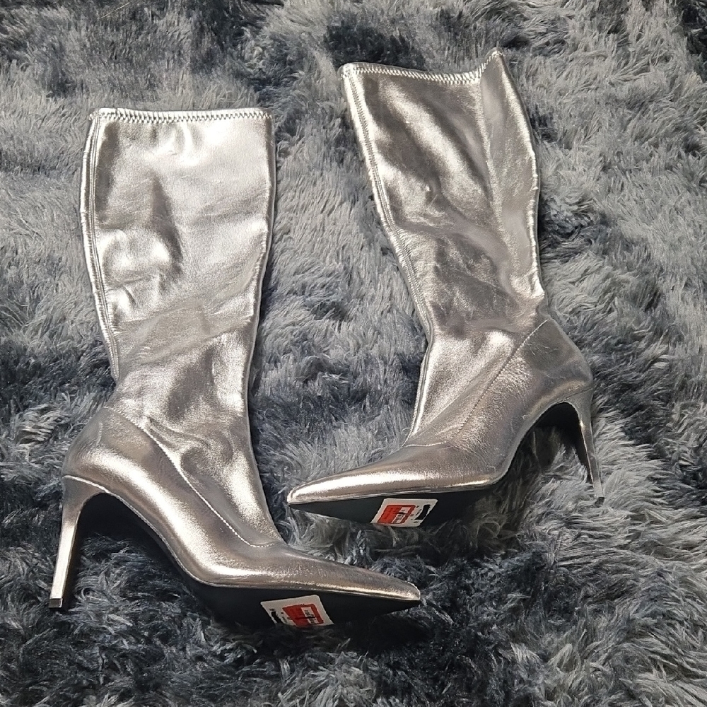 Shimmering Silver Heeled Boots